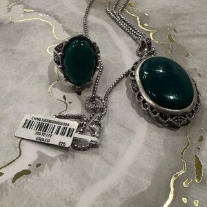 Green agate Necklace and ring set
